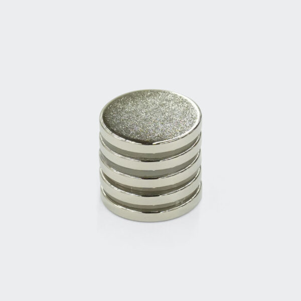 Stacked neodymium disc magnets with premium nickel coating made to order.